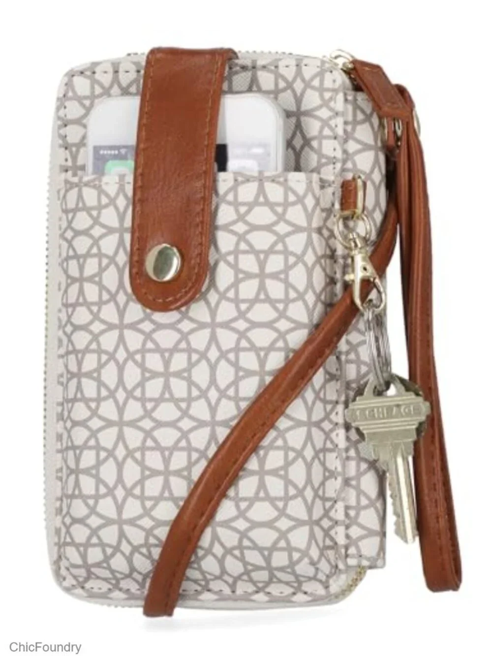 Vegan Leather RFID Crossbody Wallet with Phone Holder, Removable Strap